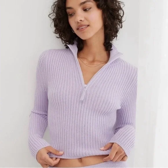 aerie late-night quarter zip sweater in lilac - Picture 1 of 6